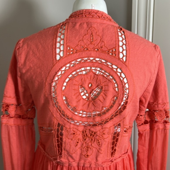 Free People In Dreamland Dress Coral Long
Sleeve Mini Cut Out Vneck Sz 4 - Picture 7 of 15